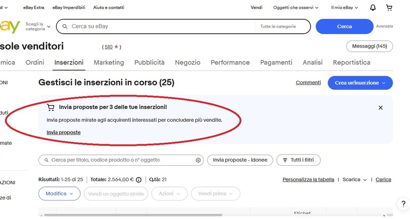 eBay inviare proposte in massa